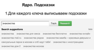 Ядро. Подсказки
1.Для каждого ключа выписываем подсказки
 