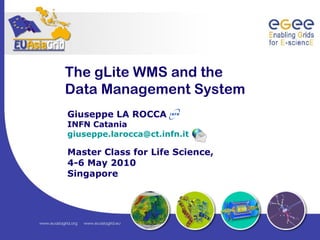 The gLite WMS and the
Data Management System
Giuseppe LA ROCCA
INFN Catania
giuseppe.larocca@ct.infn.it

Master Class for Life Science,
4-6 May 2010
Singapore
 