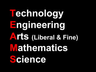 Technology
Engineering
Arts (Liberal & Fine)
Mathematics
Science
 