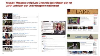 11 
Youtube: Magazine und private Channels beschäftigen sich mit 
LARP, vernetzen sich und interagieren miteinander 
 
