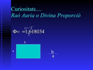 Curiositats.... Raó Auria o Divina Proporció   1+  5 2 b a b a 