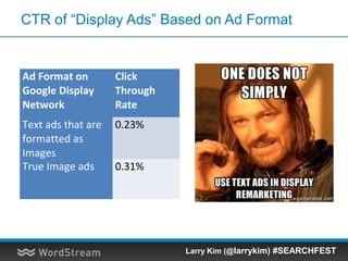 Push Display Ads To Your Offers
Larry Kim (@larrykim) #SEARCHFEST
 