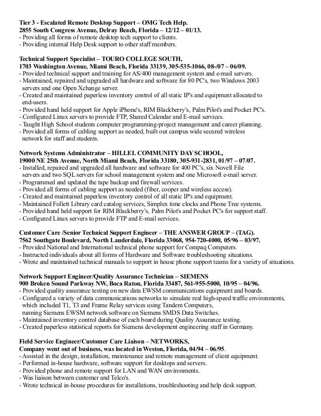 technical support representative resumes
