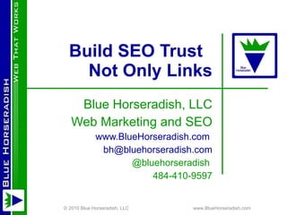Build SEO Trust  Not Only Links Blue Horseradish, LLC Web Marketing and SEO www.BlueHorseradish.com   [email_address] @bluehorseradish  484-410-9597 © 2010 Blue Horseradish, LLC  www.BlueHorseradish.com 