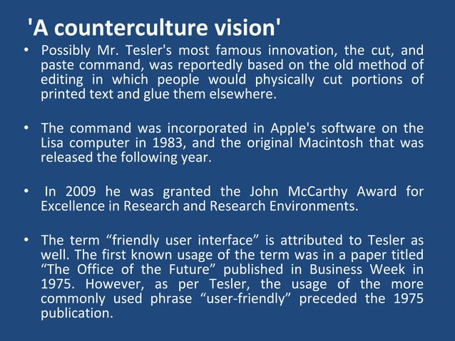 Larry tesler computer scientist, inventor of cut, copy and-paste. | PPT
