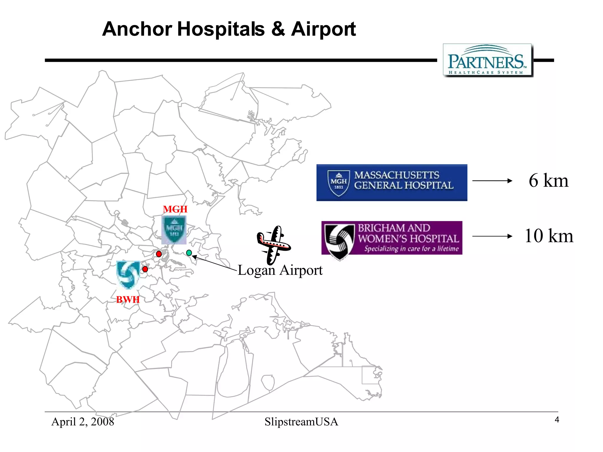 Anchor Hospitals & Airport BWH MGH Logan Airport 10 km 6 km 