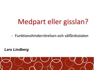 Medpart eller gisslan?
       - Funktionshinderrörelsen och välfärdsstaten


Lars Lindberg



12-11-13              Funktionshinder i tiden
 