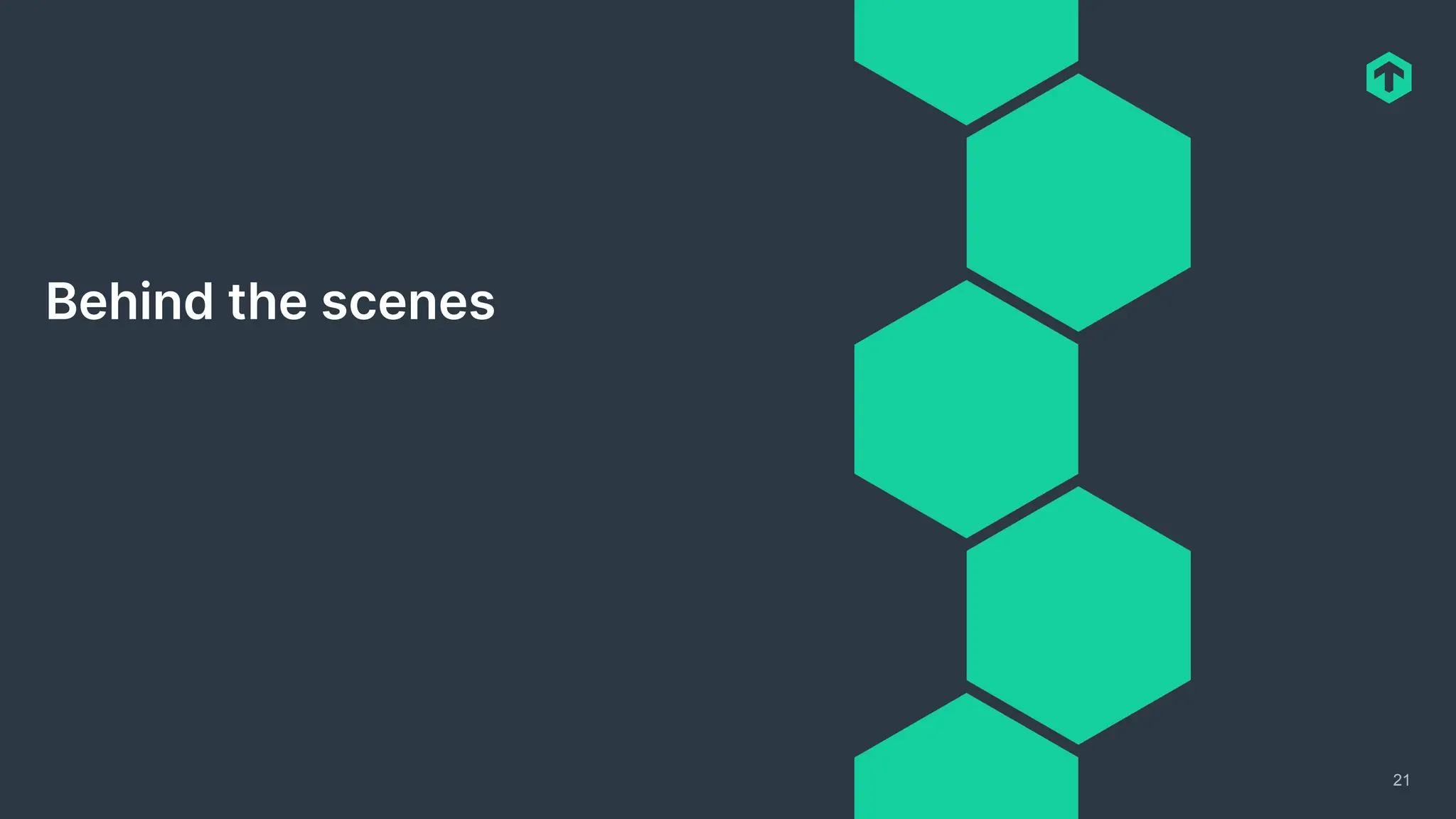 21
Behind the scenes
 