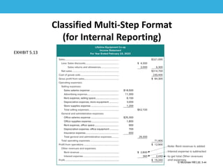 1-44
© McGraw Hill Ltd. 5-44
© McGraw-Hill Education. All rights reserved. Authorized only for instructor use in the classroom. No
reproduction or further distribution permitted without the prior written consent of McGraw-Hill
Education.
Classified Multi-Step Format
(for Internal Reporting)
EXHIBIT 5.13
 