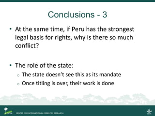 Conflict in collective land and forest formalization: a preliminary analysis