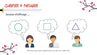 Session d’affinage …
clarifier & partager
Heureux que nous soyons tous au clair sur cette US !
 