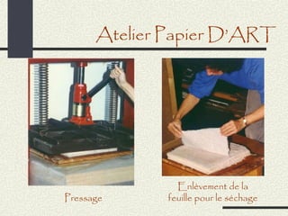 Atelier Papier D’ART




                Enlèvement de la
Pressage      feuille pour le séchage
 