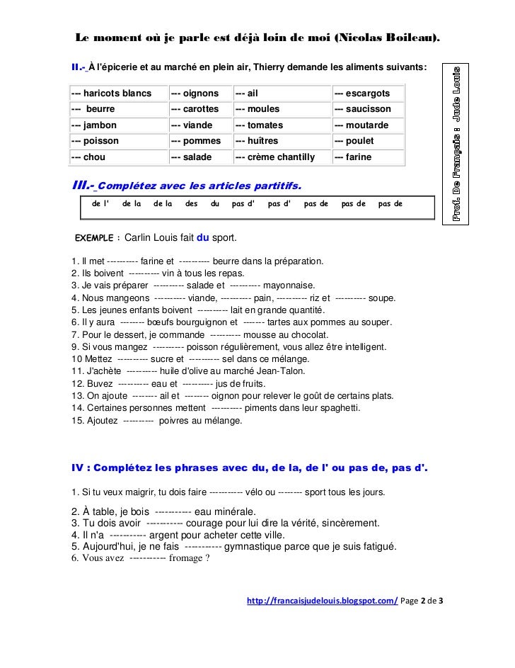 ARTICLE PARTITIF EXERCICES PDF