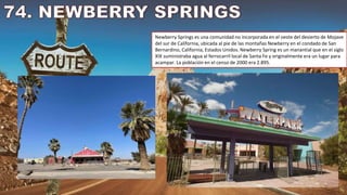 Newberry Springs es una comunidad no incorporada en el oeste del desierto de Mojave
del sur de California, ubicada al pie de las montañas Newberry en el condado de San
Bernardino, California, Estados Unidos. Newberry Spring es un manantial que en el siglo
XIX suministraba agua al ferrocarril local de Santa Fe y originalmente era un lugar para
acampar. La población en el censo de 2000 era 2.895.
 