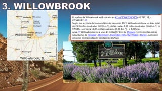 El pueblo de Willowbrook está ubicado en 41°46′2″N 87°56′57″O(41.767153, -
87.949281). [4]
Según los archivos del nomenclátor del censo de 2021, Willowbrook tiene un área total
de 2,63 millas cuadradas (6,81 km 2 ), de las cuales 2,57 millas cuadradas (6,66 km 2 ) (o
97,94%) son tierra y 0,05 millas cuadradas (0,13 km 2 ) ( o 2,06%) es
agua. [5] Willowbrook está a unas 23 millas (37 km) de Chicago . Limita con las aldeas
suburbanas de Hinsdale , Westmont , Clarendon Hills , Burr Ridge y Darien , junto con
áreas no incorporadas del condado de DuPage.
 