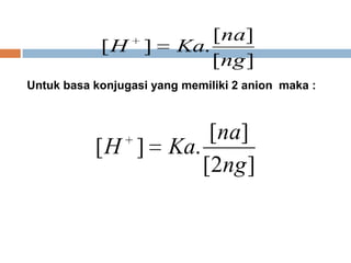 ][
][
.][
ng
na
KaH
Untuk basa konjugasi yang memiliki 2 anion maka :
]2[
][
.][
ng
na
KaH
 
