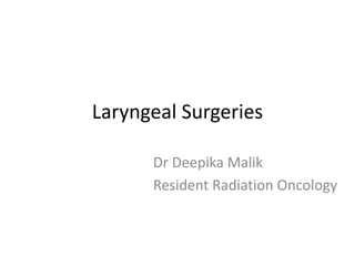 Laryngeal Surgeries
Dr Deepika Malik
Resident Radiation Oncology
 
