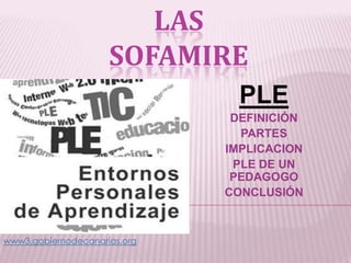 LAS
SOFAMIRE
PLE
DEFINICIÓN
PARTES
IMPLICACION
PLE DE UN
PEDAGOGO
CONCLUSIÓN

www3.gobiernodecanarias.org

 