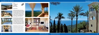 ref. 949
    cerca/near/nahe
    CAMPO
    DE GOLF
    € 4.950.000,-

    Representativa residencia de lujo aprox.
    950m², fascinantes elementos de arquitec-
    tura andaluza, vistas mágicas al mar hasta
    Formentera y Dalt Vila, 10.000m² terreno,
    incl. casa personal & suites invit.: 9 dorm.,
    8 baños, 3 salones, 3 comedores, 2 salas
    de chimenea, 3 cocinas, garaje, piscina,
    jacuzzi, bodega, calef. de suelo, A/A

    Representative luxury residence approx.
    950m², fascinating elements of Anda-
    lusian architecture, magic sea views to
    Formentera & Dalt Vila, 10,000m² plot,
    incl. staff house & guest suites: 9 beds, 8
    baths, 3 living & dining rooms, 2 fireplace
    rooms, 3 kitchens, garage, pool, jacuzzi,
    wine cellar, underfloor heating, air cond.

    Repräsentative Luxusresidenz ca. 950m²,
    faszinierende Elemente der andalusi-
    schen Architektur, magischer Panorama-
    Meerblick bis Formentera & Dalt Vila,
    10.000m² Grund, inkl. Personalhaus &
    Gästesuiten: 9 SZ, 8 Bäder, 3 WZ, 3 EZ, 2
    Kaminzimmer, 3 Küchen, Garage, Pool,
    Jacuzzi, Bodega, Fussbodenhzg., Klima


4                                                   5
 