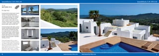 ref. 297
BENIMUSSA
€ 2.850.000,-

Exclusiva villa de diseño aprox. 465m²,
8.636m² terreno fantásticamente
ubicado con viñedos, vistas imponen-
tes al bellísimo paisaje, incl. estudio
y habitaciones de invitados total 6
dorm., 5 baños, salón, salón con chi-
menea, moderna cocina con comedor,
comedor, cocina office, 2 garajes, gran
piscina, jardín, calef. de suelo, A/A

Exclusive designer villa approx. 465m²,
8,636m² fantastically located plot with
own vineyards, overwhelming views
to a magic scenery, incl. guest studio
& rooms total 6 beds, 5 baths, living &
dining rooms, fireplace room, modern
kitchen with dining area, kitchenette, 2
garages, big pool, garden, underfloor
heating, air cond.

Exklusive Designer-Villa ca. 465m²,
8.636m² fantastisch gelegener Grund
mit eigenem Weinanbau, umwerfender
Blick auf zauberhafte Landschaft, inkl.
Gästestudio &-zimmer total 6 SZ, 5
Bäder, WZ, EZ, Kaminzimmer, moderne
Wohnküche, Kitchenette, 2 Garagen,
großer Pool, Garten, Fußbodenhzg, Klima


6                                          7
 