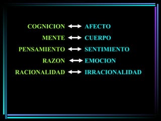 COGNICION MENTE PENSAMIENTO RAZON RACIONALIDAD AFECTO CUERPO SENTIMIENTO EMOCION IRRACIONALIDAD 