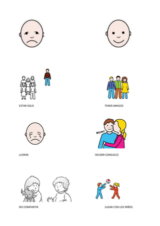 ESTAR SOLO TENER AMIGOS
LLORAR RECIBIR CONSUELO
NO COMPARTIR JUGAR CON LOS NIÑOS
 