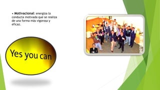 • Motivacional: energiza la
conducta motivada que se realiza
de una forma más vigorosa y
eficaz.
 