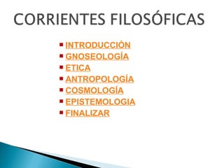 INTRODUCCIÓN GNOSEOLOGÍA ETICA ANTROPOLOGÍA COSMOLOGÍA EPISTEMOLOGIA FINALIZAR 