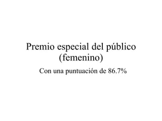 Premio especial del público (femenino) Con una puntuación de 86.7% 