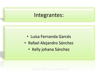 Integrantes: Luisa Fernanda Garcés  Rafael Alejandro Sánchez Kelly johana Sánchez 