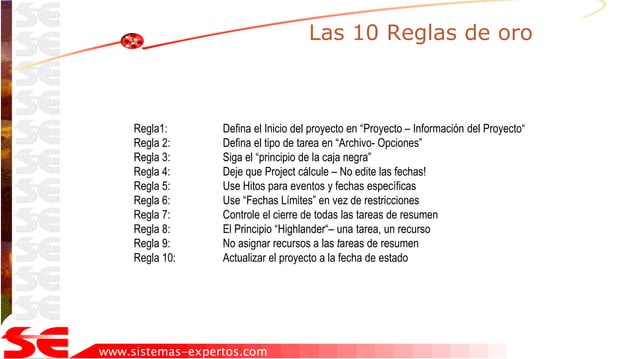 Las 10 reglas de oro para un optimo desempeño con Microsoft Project | PPT