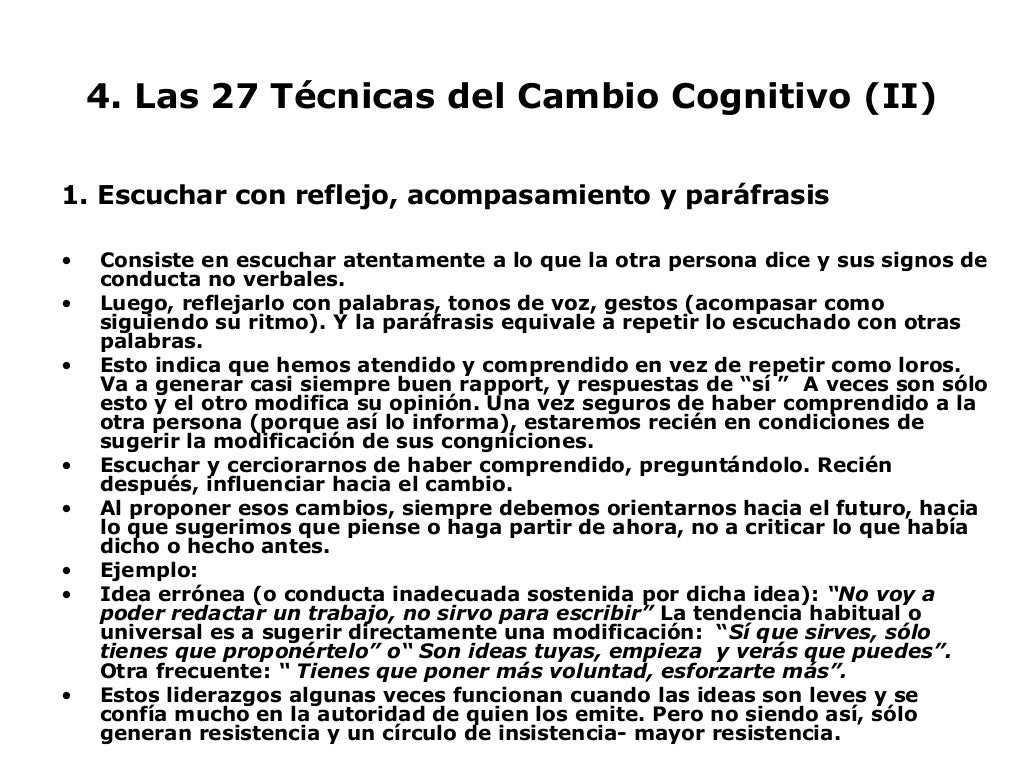 Las 27 técnicas del cambio cognitivo
