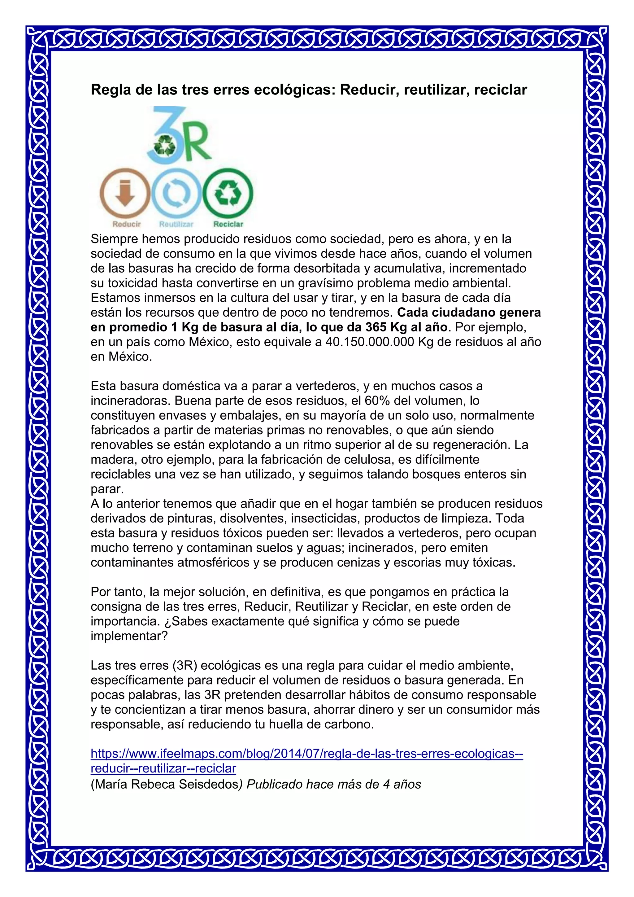 Las 3R : reciclar, reutilizar y reducir. | PDF | Indoor Environmental ...