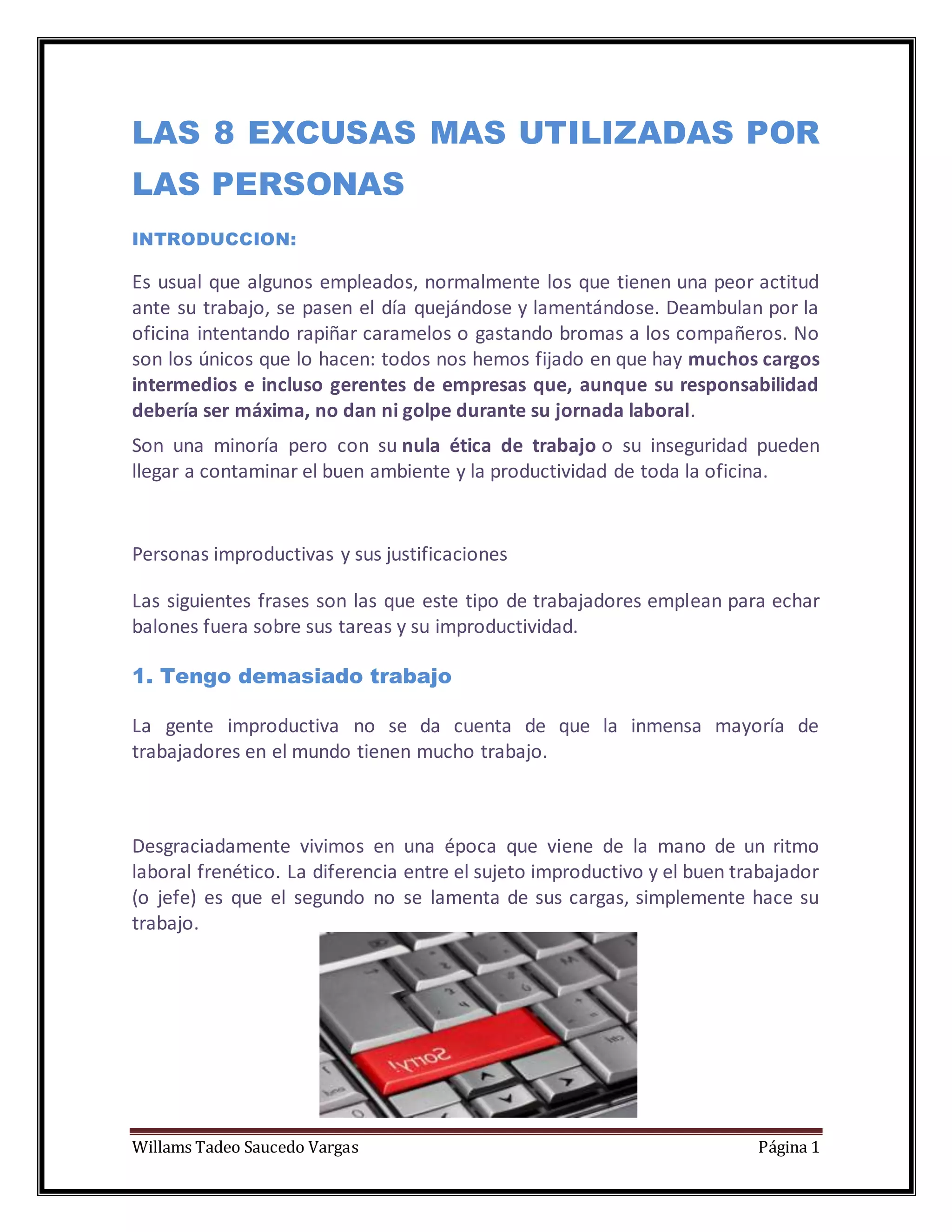 Las 8 excusas mas utilizadas por las personas | PDF