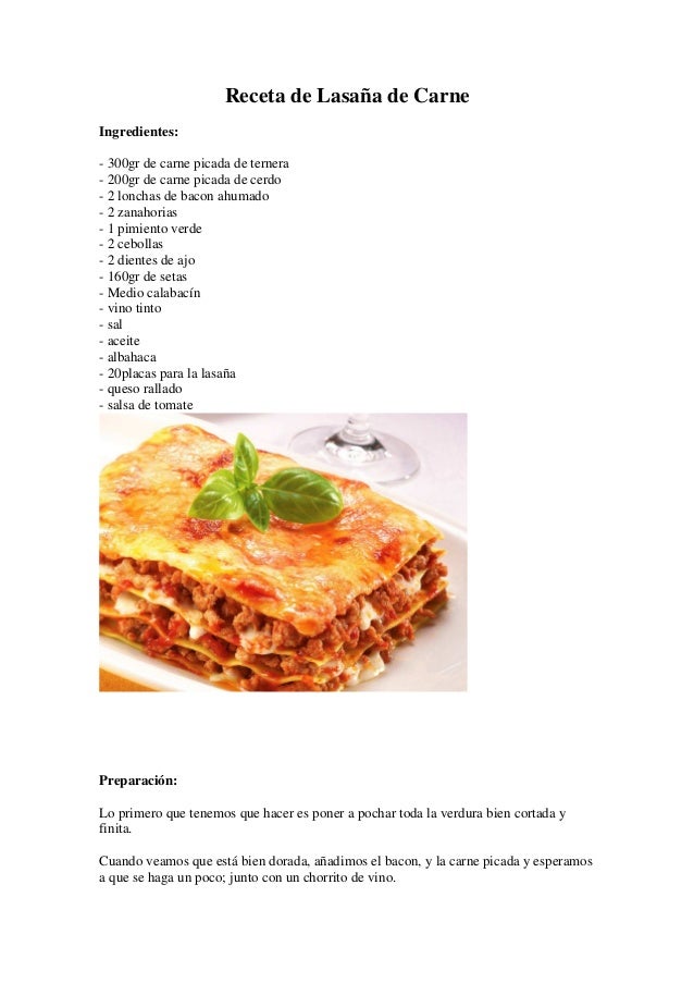 Lasaa Ingredientes Lasaña de carne