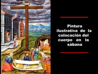 Pintura
ilustrativa de la
colocación del
cuerpo en la
sábana
 