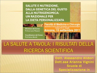 Dott. Alessandro Alidori Dott.ssa Arianna Vignini Scuola di Specializzazione in Scienza Dell’Alimentazione 
