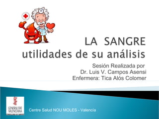 Sesión Realizada por
Dr. Luis V. Campos Asensi
Enfermera: Tica Alós Colomer
Centre Salud NOU MOLES - Valencía
 