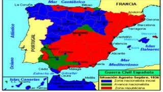 Guerra civil española bando franquista
• Fue apoyado políticamente por la
fascista Falange Española, los carlistas,
los mo...