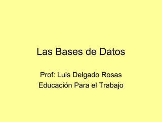 Las Bases de Datos

Prof: Luis Delgado Rosas
Educación Para el Trabajo
 