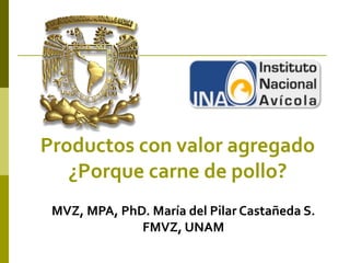 Productos con valor agregado
¿Porque carne de pollo?
MVZ, MPA, PhD. María del Pilar Castañeda S.
FMVZ, UNAM
 