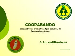 COOPABANDO
Cooperativa de productores Agro-pecuarios de
Banano Dominicanos
3. Las certificaciones
 