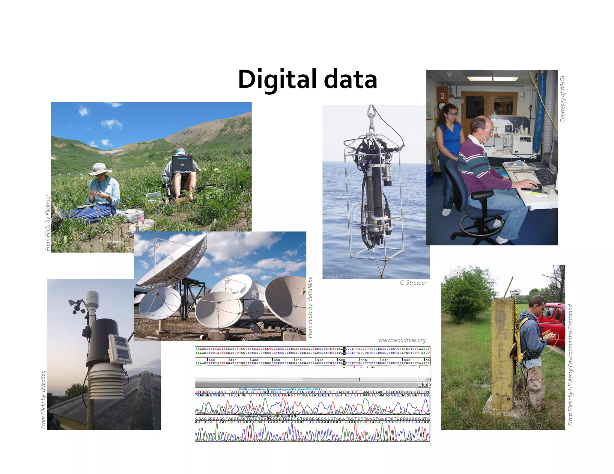 From	
  Flickr	
  by	
  	
  DW0825	
  
                                                                                                                 From	
  Flickr	
  by	
  Flickmor	
  




                                                          From	
  Flickr	
  by	
  	
  deltaMike	
  
                                                                                                                                                                       Digital	
  data	
  




                                             www.woodrow.org	
  
                                                                                            C.	
  Strasser	
  




                                                                                                                                                        Courtesey	
  of	
  WHOI	
  
 From	
  Flickr	
  by	
  US	
  Army	
  Environmental	
  Command	
  
 
