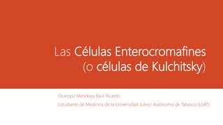 Las Células Enterocromafines
(o células de Kulchitsky)
Ocampo Mendoza Raúl Ricardo
Estudiante de Medicina de la Universidad Juárez Autónoma de Tabasco (UJAT)
 