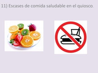 11) Escases de comida saludable en el quiosco.
 