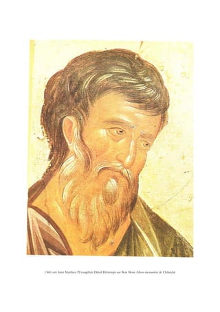 1360 vers Saint Matthieu l'Evangéliste Détail Détrempe sur Bois Mont Athos monastère de Chilandar
 