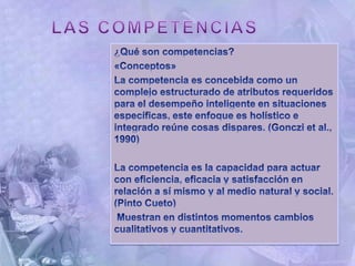 LAS COMPETENCIAS<br />¿Qué son competencias?<br />«Conceptos»<br />La competencia es concebida como un complejo estructura...
