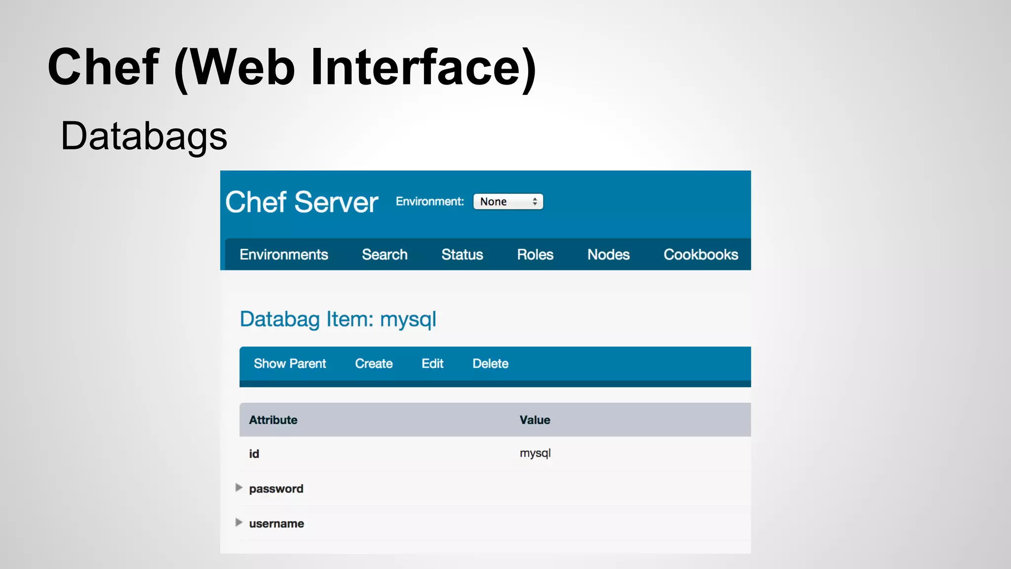 Chef (Web Interface) 
Databags 
 