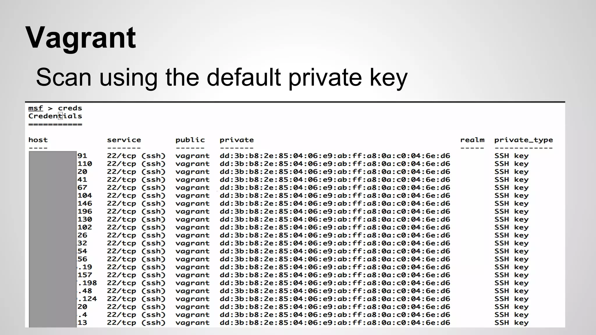 Vagrant 
Scan using the default private key 
 