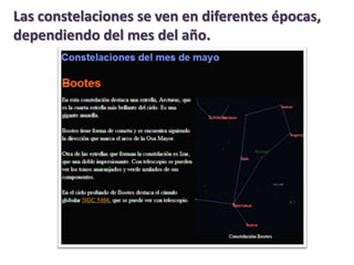 Las constelaciones se ven en diferentes épocas,
dependiendo del mes del año.
 